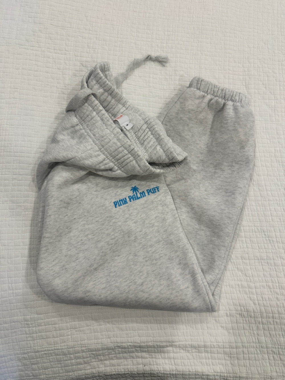Pink Palm Puff Sweats 
Size Small
Like New Condition
Heather White